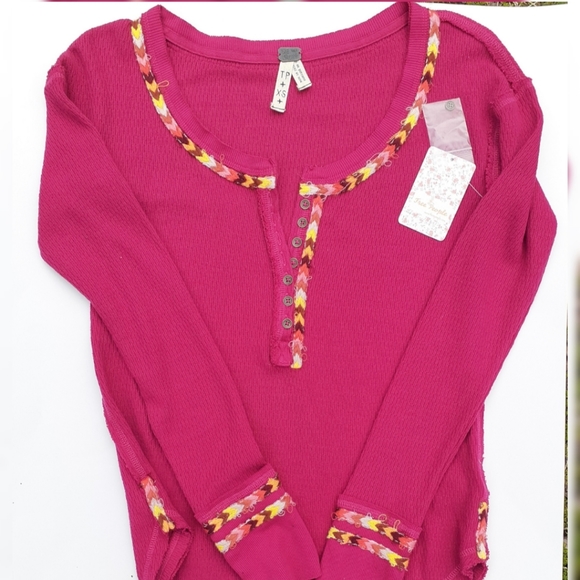 Free People "Rainbow" Embroidered Thermal Top - Picture 5 of 8